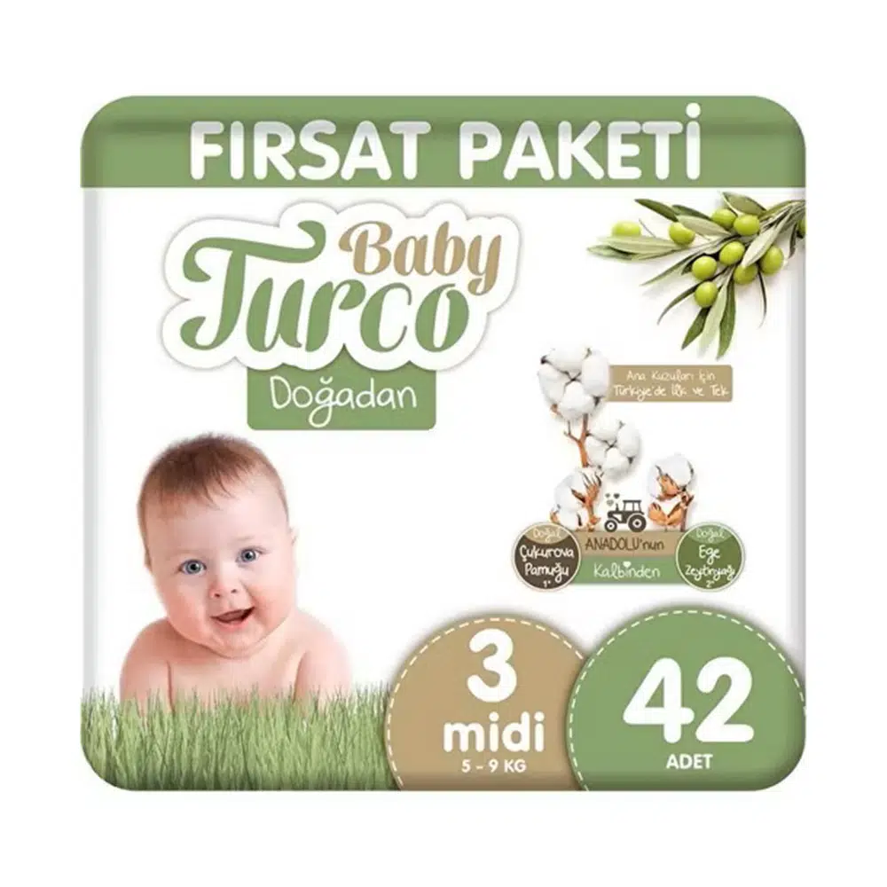 Baby Turco Doğadan Fırsat Paketi Bebek Bezi 3 Numara Midi 42'li